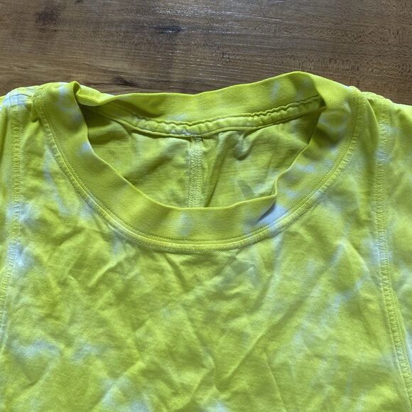 LULULEMON 10 All Yours Cropped Workout Top Pima Cotton Tie Dye Tank Neon Yellow - Picture 6 of 12